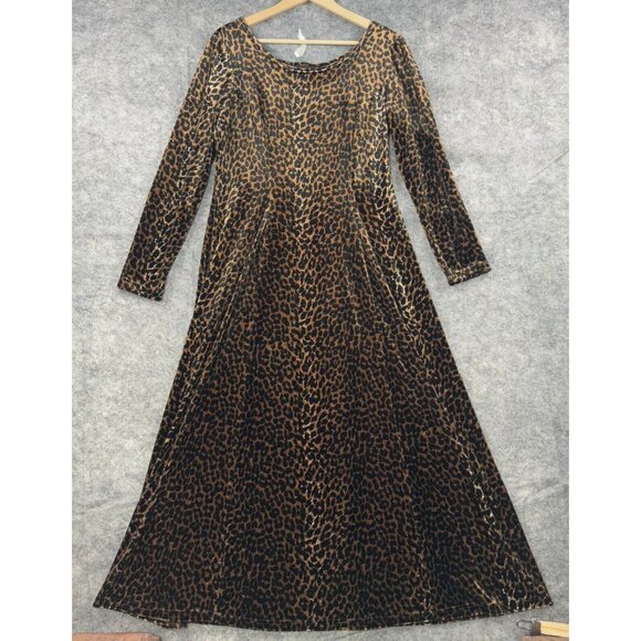 Melissa Collection Dress Womens 12 Brown Velvet Maxi VTG 90s Y2K Leopard USA - Picture 1 of 7